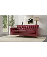 Nice Link Nataylyn 86" Sofa in Red Leather with Metal Leg