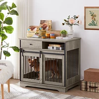 Simplie Fun Sliding Door Dog Crate With Drawers. Grey, 35.43" W X 23.62" D X 33.46"