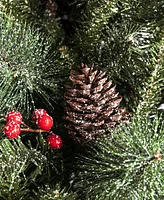 Glitzhome 6ft Pre Lit Frosted Pine Cones and Red Berries Christmas Porch Tree, with 200 Warm White Lights