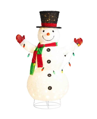 Glitzhome 47.25 H Lighted Christmas 3D Foldable Fabric Snowman Outdoor Decor with Colorful Bulbs and 160 Warm White Light Emitting Diode Lights