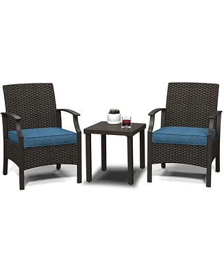Mondawe Wicker Formal Dinning Chair Side Table Set With Soft Cushions In Metal Frame (Set of 3)