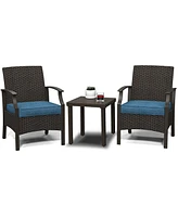 Mondawe Wicker Formal Dinning Chair Side Table Set With Soft Cushions Metal Frame (Set of 3)