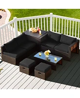 Costway 8PCS Patio Rattan Furniture Set Space-Saving Storage Cushion