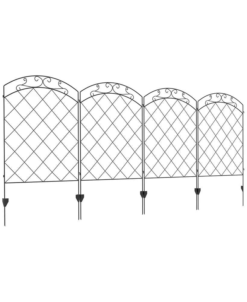 Outsunny 11.4' Garden Fence Steel Border Flower Edging, Pack of 4