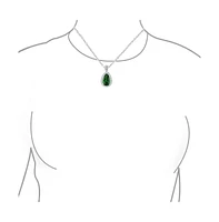 Bling Jewelry Classic Pear Shape Solitaire Teardrop Halo Cz Green Green Pendant Necklace Matching Drop Earrings Jewelry Set Rhodium Plated