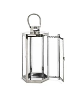 Streamdale Furniture Hexagonal Stainless Steel Lantern with Tempered Glass for Outdoor Decor