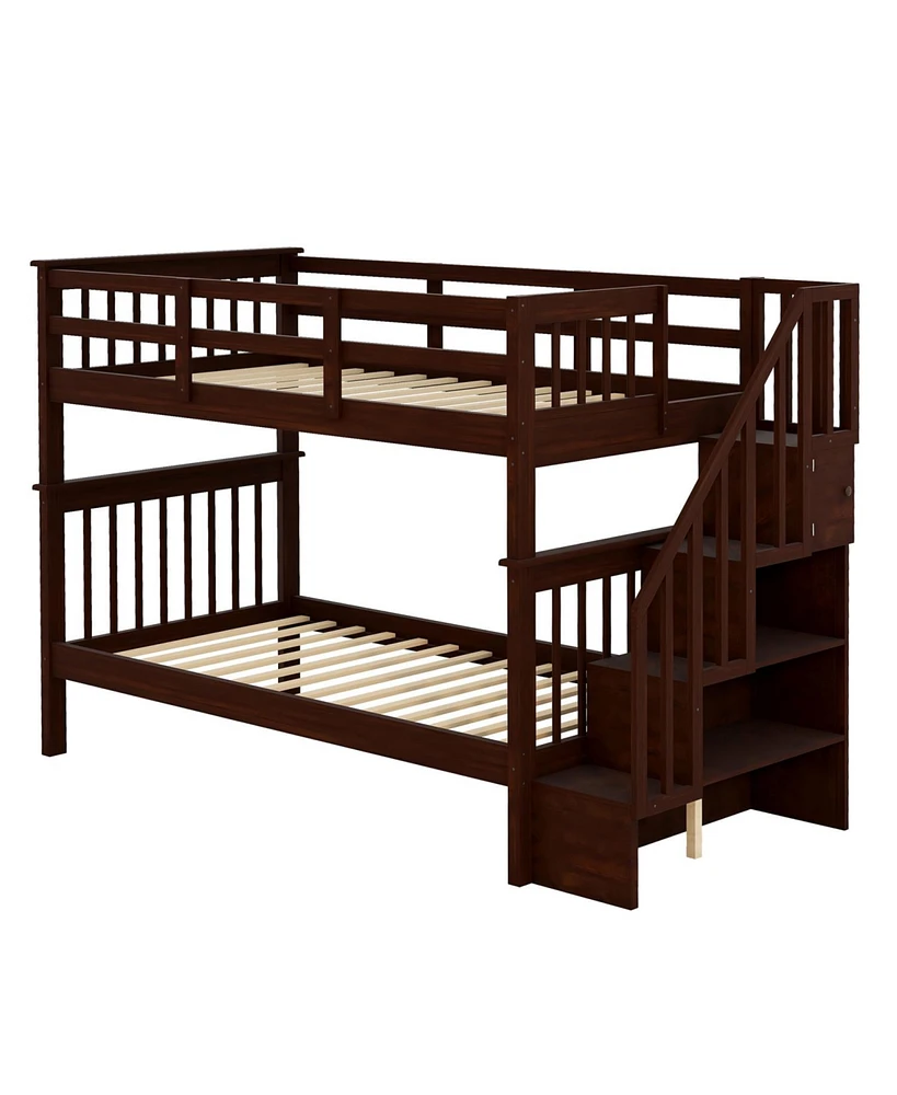 Simplie Fun Stairway Twin-Over-Twin Bunk Bed With Storage And Guard Rail  For Bedroom, Dorm | The Shops at Willow Bend