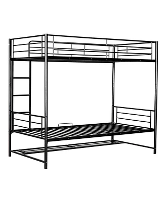 Simplie Fun Twin Over Twin Metal Bunk Bed With Shelf And Guardrails