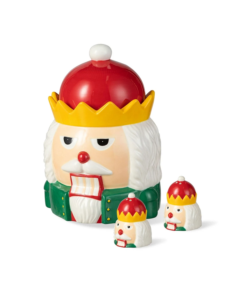 Glitzhome 3 Piece Dolomite Christmas Nutcracker Cookie Jar Set