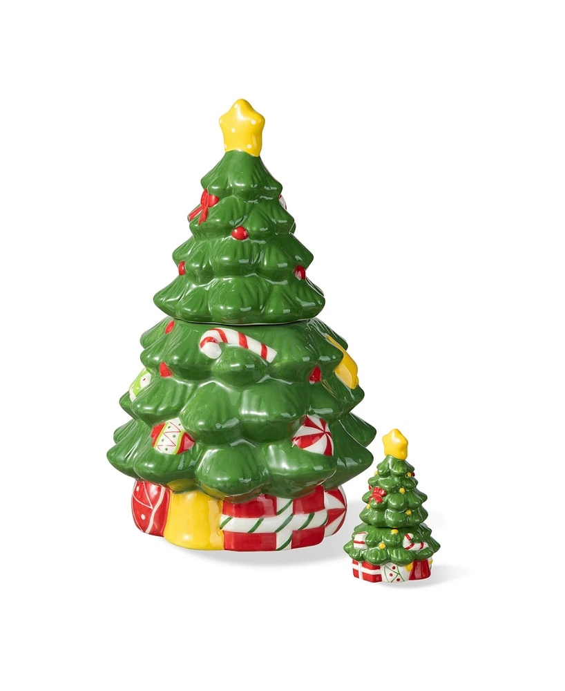 Glitzhome 3 Piece Dolomite Christmas Tree Cookie Jar Set