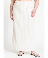 Eloquii Women's Striped Linen Maxi Column Skirt