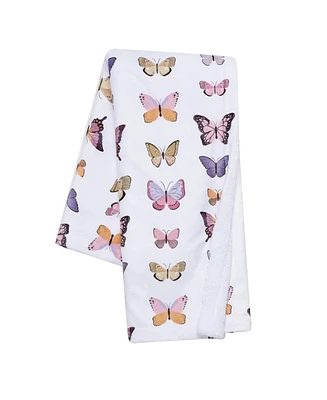 Lambs & Ivy Butterfly Dreams Ultra-Soft Fleece/Faux Shearling Baby Blanket