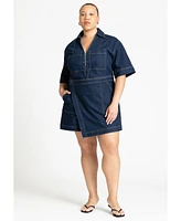 Eloquii Women's Denim Collared Wrap Romper