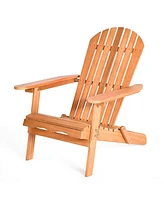 Gymax Eucalyptus Adirondack Chair Foldable Outdoor Wood Lounger Chair Natural