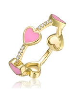 GiGiGirl Kids/Teens 14k Yellow Gold Plated with Cubic Zirconia Enamel Heart Stacking Ring