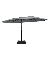 15 Feet Double-Sided Twin Patio Umbrella with Crank and Base
