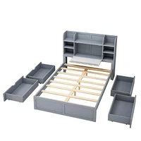 Full Size Bed Frame with Storage, Grey