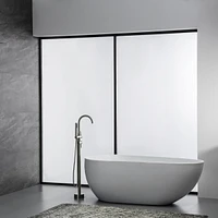 Double Handle Freestanding Tub Filler With Handshower, Brushed Nickel