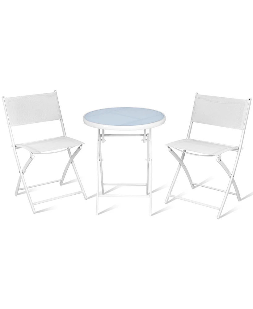 Slickblue 3 Pieces Patio Folding Bistro Set for Balcony or Outdoor Space