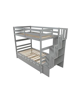 Simplie Fun Bunk Beds Twin Over Twin Stairway Storage Function Gray