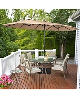 15 Feet Double-Sided Twin Patio Umbrella with Crank and Base