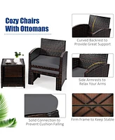 Gymax 5PCS Rattan Patio Furniture Set Chair & Ottoman Set w/ Cushions