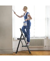 Slickblue Portable Folding 2 Step Ladder with Wide Anti-Slip Pedal-Black