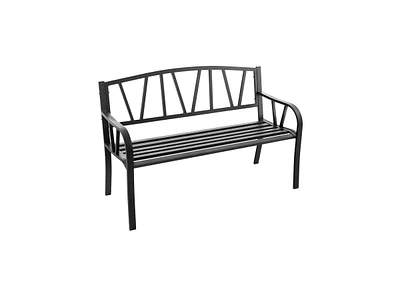 Slickblue Patio Garden Bench with Metal Frame and Slatted Seat-Black