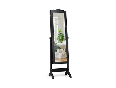 Slickblue Mirrored Lockable Jewelry Cabinet Armoire Organizer Storage Box-Black