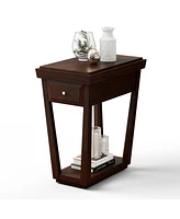 Slickblue 2-Tier Rubber Wood Classic End Table with Drawer and Shelf