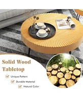 Slickblue 2 Set of Wooden Coffee Table with Metal Legs and Adjustable Foot Pads-Radial Pattern