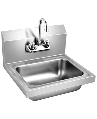 Slickblue Stainless Steel Sink Wall Mount Hand Washing Sink with Faucet and Back Splash