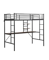 Simplie Fun Metal Twin Loft Bed With Desk And Storage Shelves