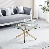 Streamdale Furniture Modern Round Tempered Glass Coffee Table With Chrome Legs