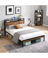 Streamdale Furniture King Size Metal Platform Bed Frame with Storage & Usb No Box Spring Needed