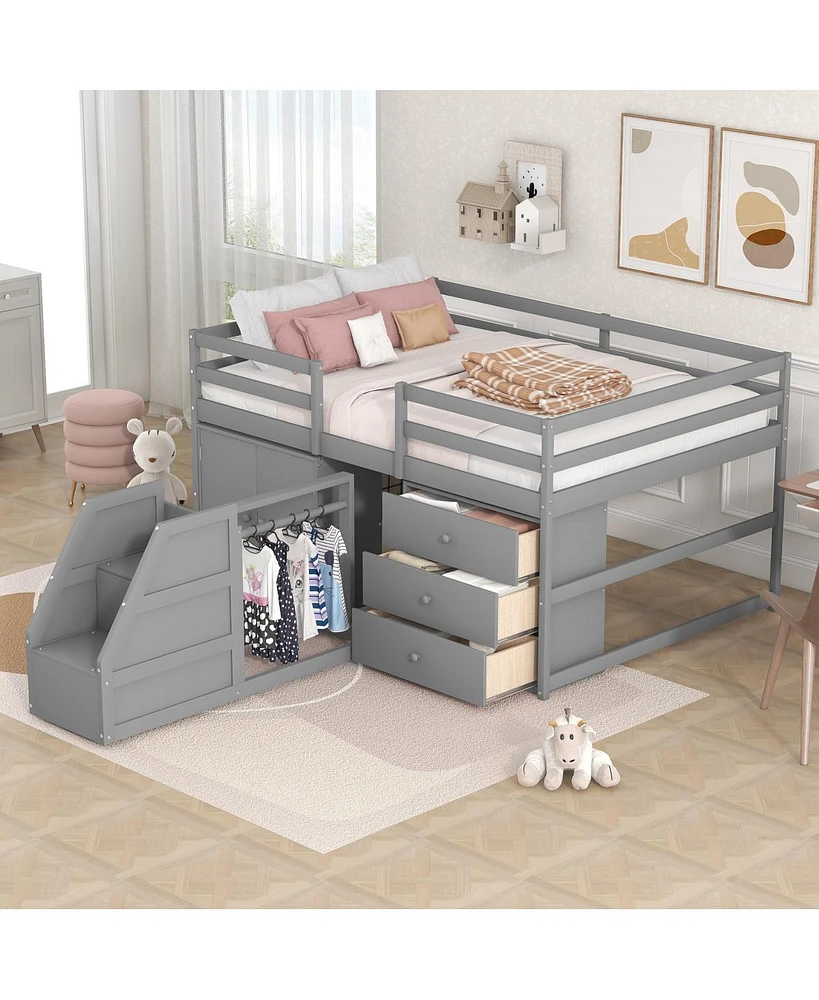 Simplie Fun Full Size Functional Loft Bed With Cabinets And Drawers