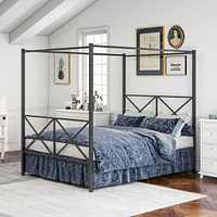 Metal Canopy Bed Frame, Platform Bed Frame Queen With X Shaped Frame Queen
