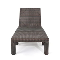 Simplie Fun Adjustable Wicker Chaise Lounge with Iron Frame for Outdoor Comfort