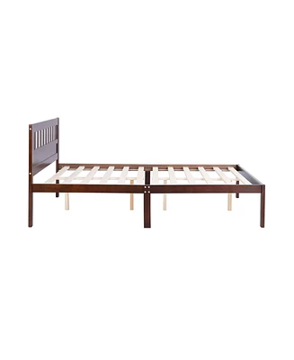 Simplie Fun Full Size Bed, Wood Platform Bed Frame With Headboard For Kids, Slatted, Dark Walnut