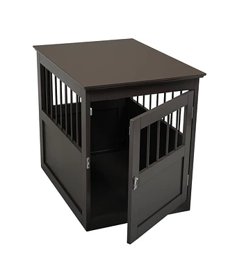 Simplie Fun Wood Dog Crate Furniture, End Table Designed Dog Kennel with Side Slats, Brown