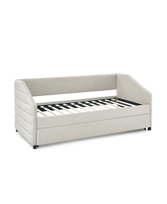 Simplie Fun Full Daybed With Trundle Upholstered Tufted Sofa Bed, Linen Fabric, Beige (82.5" X 58" 34")