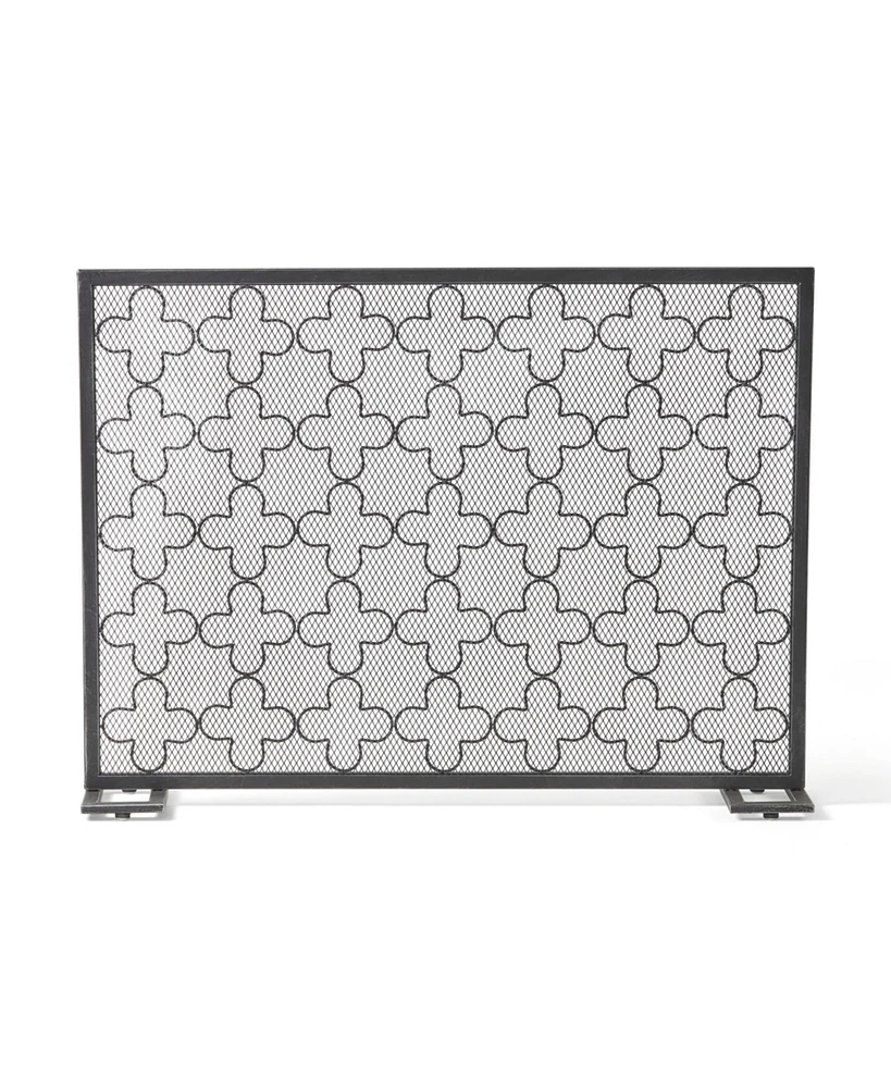 Streamdale Furniture Modern Minimalist Iron Fireplace Screen, Clover Trellis, Brushed Black