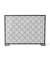 Simplie Fun Modern Minimalist Iron Fireplace Screen, Clover Trellis, Brushed Black