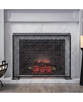 Streamdale Furniture Modern Minimalist Iron Fireplace Screen, Clover Trellis, Brushed Black