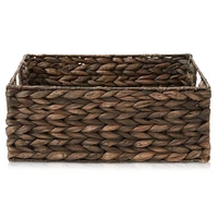 Casafield (Set of 4) Water Hyacinth 10"x13"x5" Pantry Baskets w/ Chalkboard Labels and Marker - Espresso, Woven Storage Bins for Kitchen Shelves