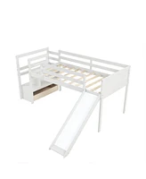 Simplie Fun Twin Low Loft Bed With Stairs And Slide