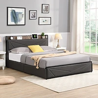 Simplie Fun Queen bed frame with charging headboard