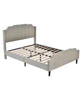 Simplie Fun Gray Velvet Upholstered Platform Bed - Queen Size