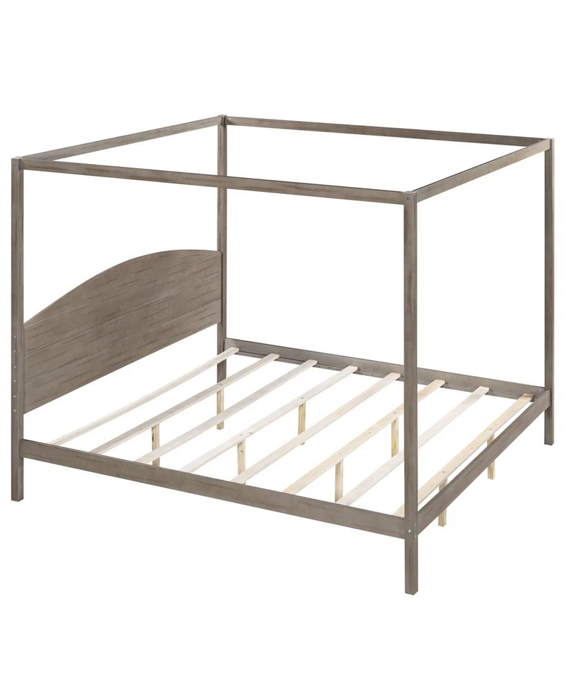 Streamdale Furniture King Size Canopy Platform Bed With Headboard And Support Legs, Wash