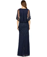 Lara Women's Cape Sleeve V-Neck Beaded Gown